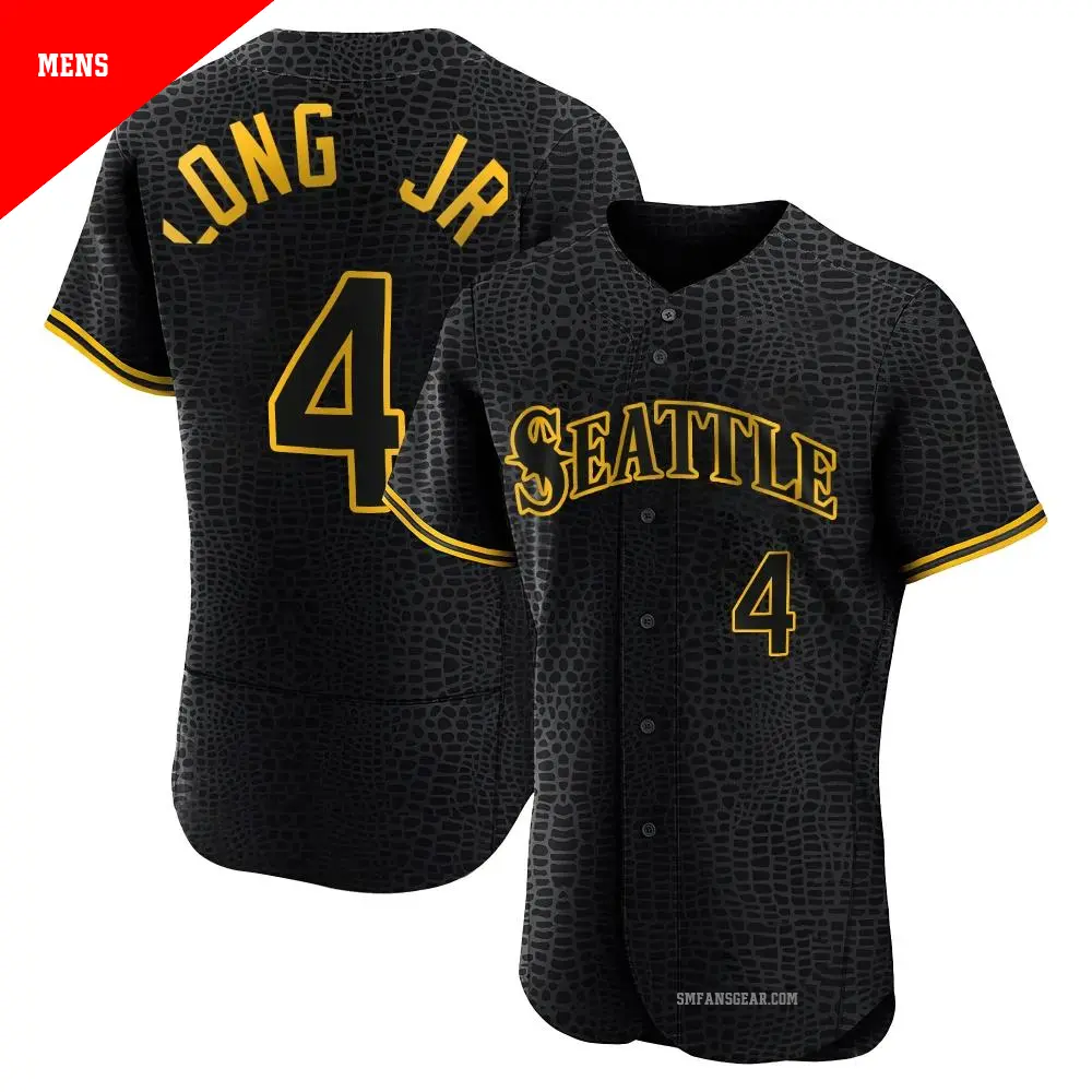 Men's ＃4 Shed Long Jr. Seattle Mariners Black Authentic Snake Skin City Jersey