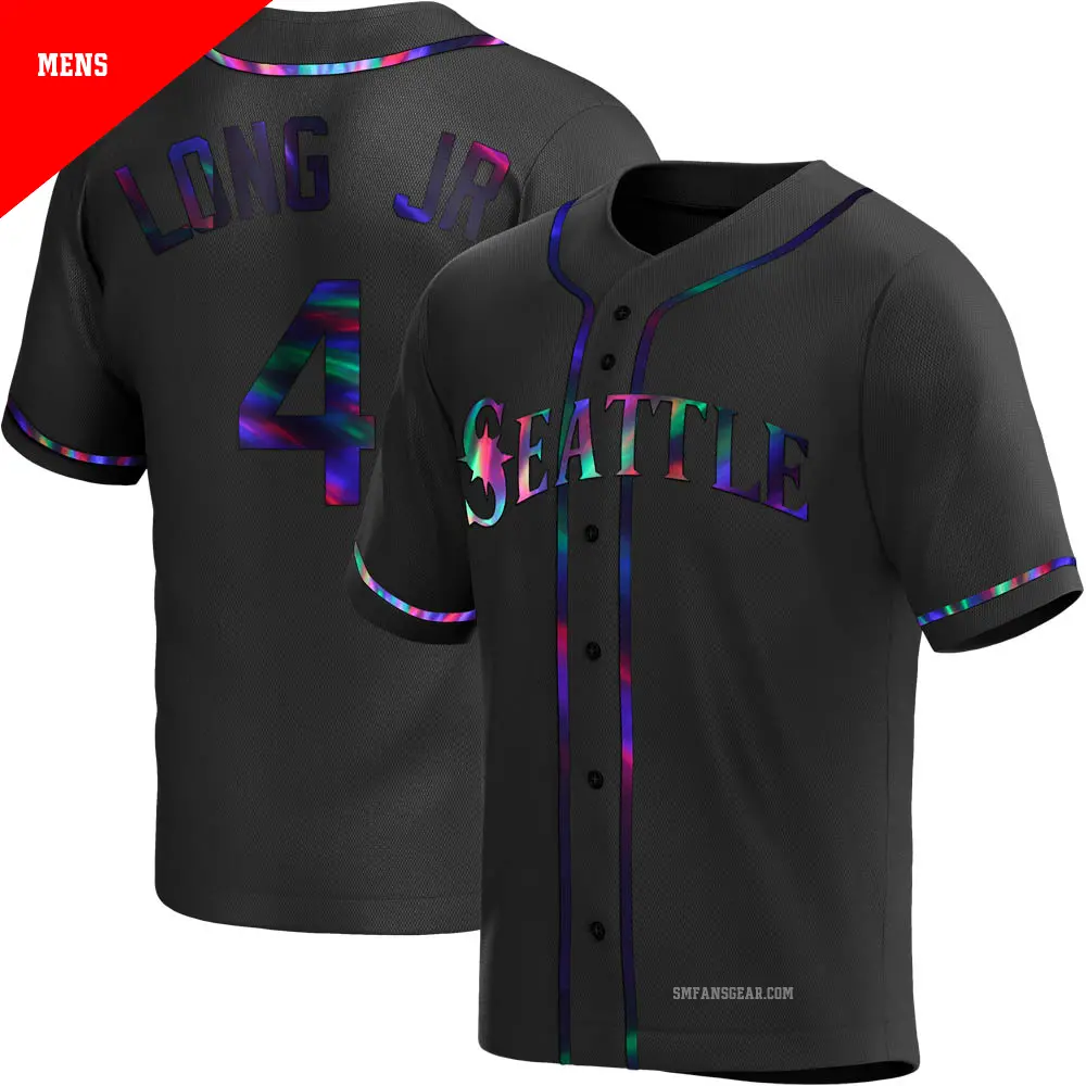 Men's ＃4 Shed Long Jr. Seattle Mariners Black Replica Holographic Alternate Jersey