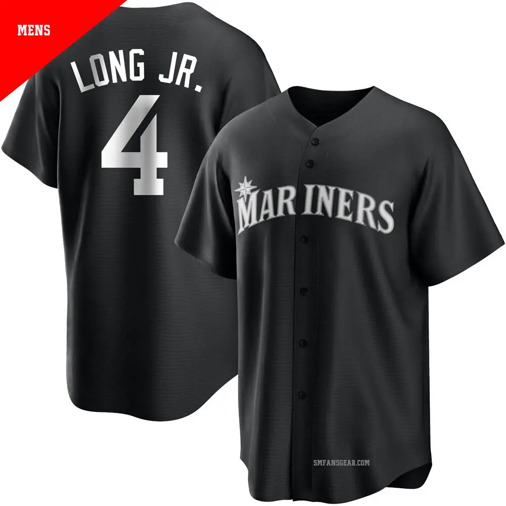 Men's ＃4 Shed Long Jr. Seattle Mariners Black/White Replica Jersey