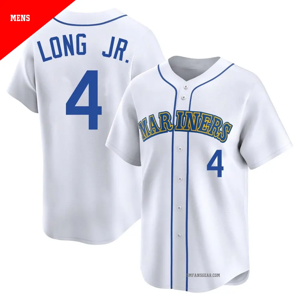 Men's ＃4 Shed Long Jr. Seattle Mariners White Limited Throwback Cooperstown Collection Jersey