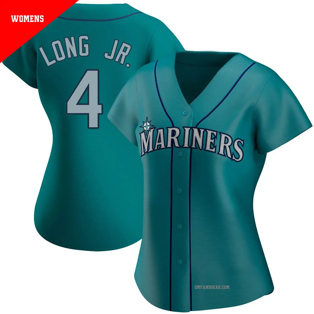 Women's ＃4 Shed Long Jr. Seattle Mariners Aqua Replica Alternate Jersey
