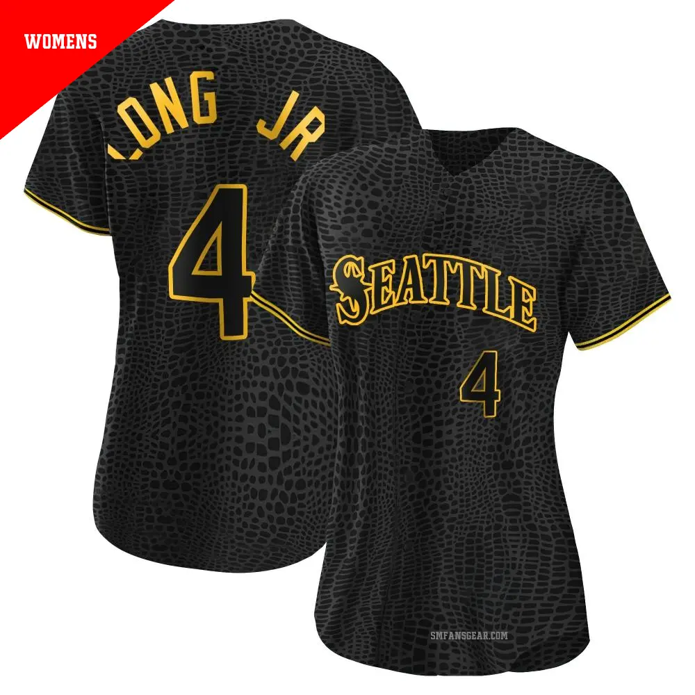 Women's ＃4 Shed Long Jr. Seattle Mariners Black Authentic Snake Skin City Jersey