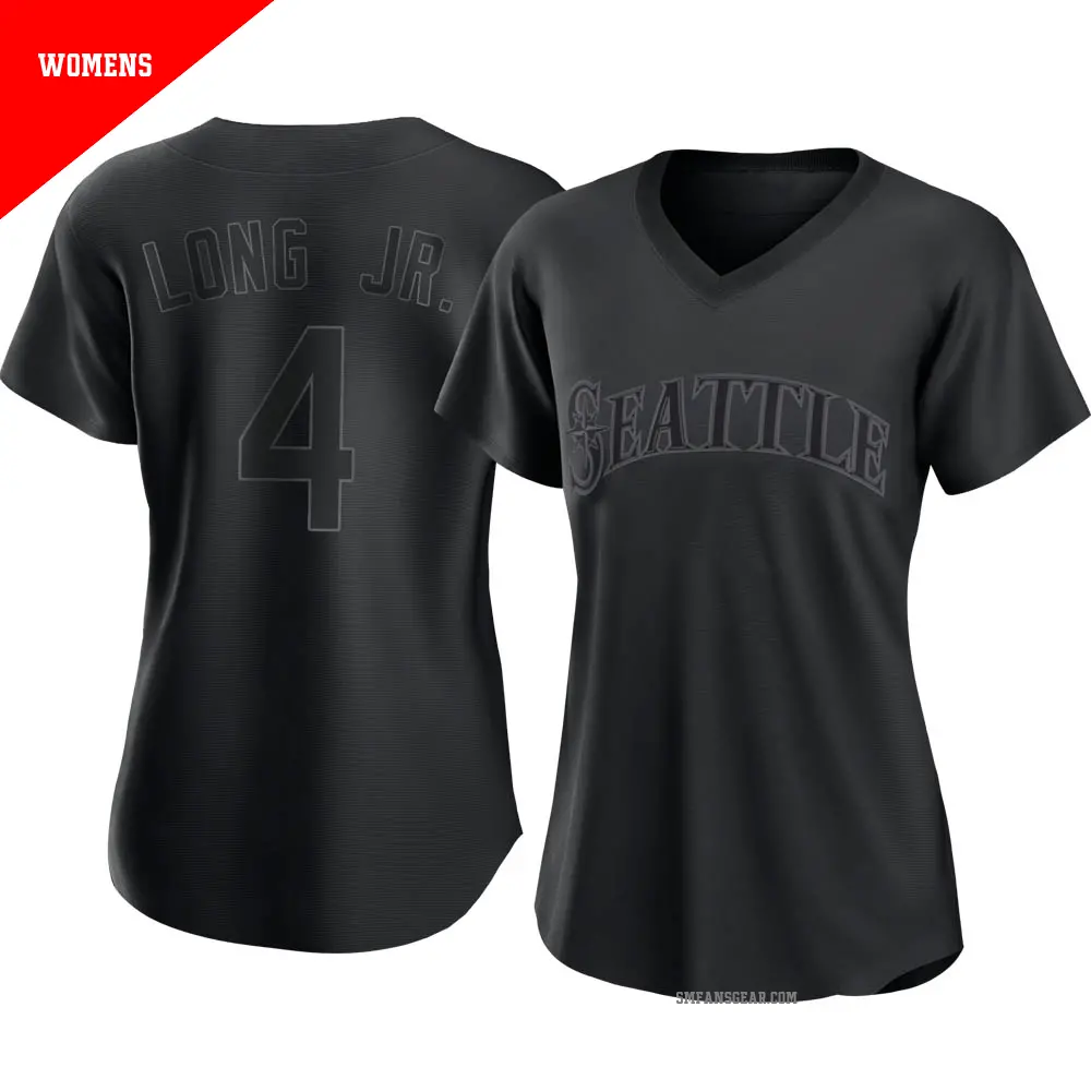 Women's ＃4 Shed Long Jr. Seattle Mariners Black Replica Pitch Fashion Jersey