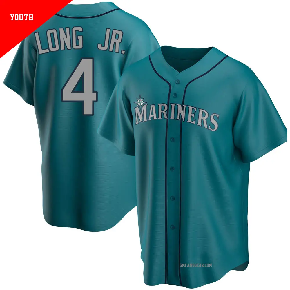 Youth ＃4 Shed Long Jr. Seattle Mariners Aqua Replica Alternate Jersey