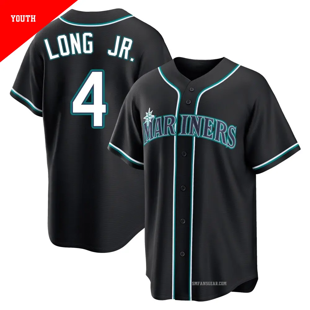 Youth ＃4 Shed Long Jr. Seattle Mariners Black Replica Fashion Out Jersey