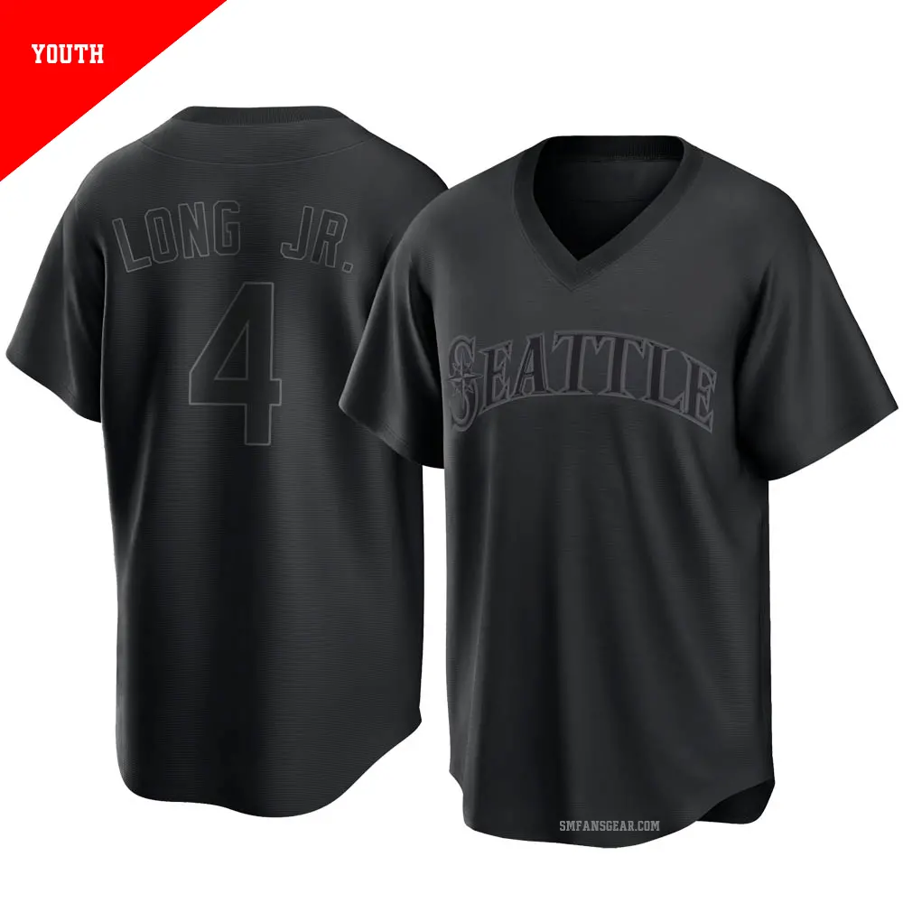 Youth ＃4 Shed Long Jr. Seattle Mariners Black Replica Pitch Fashion Jersey