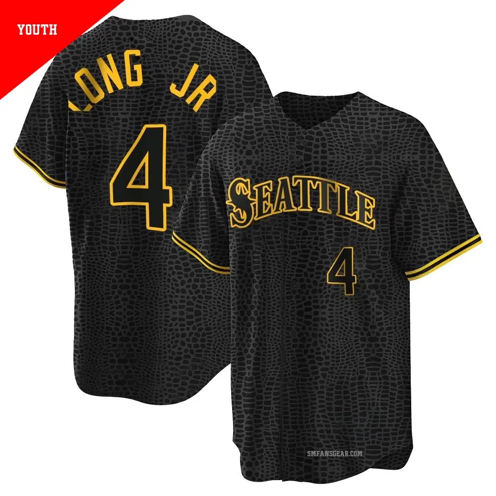 Youth ＃4 Shed Long Jr. Seattle Mariners Black Replica Snake Skin City Jersey