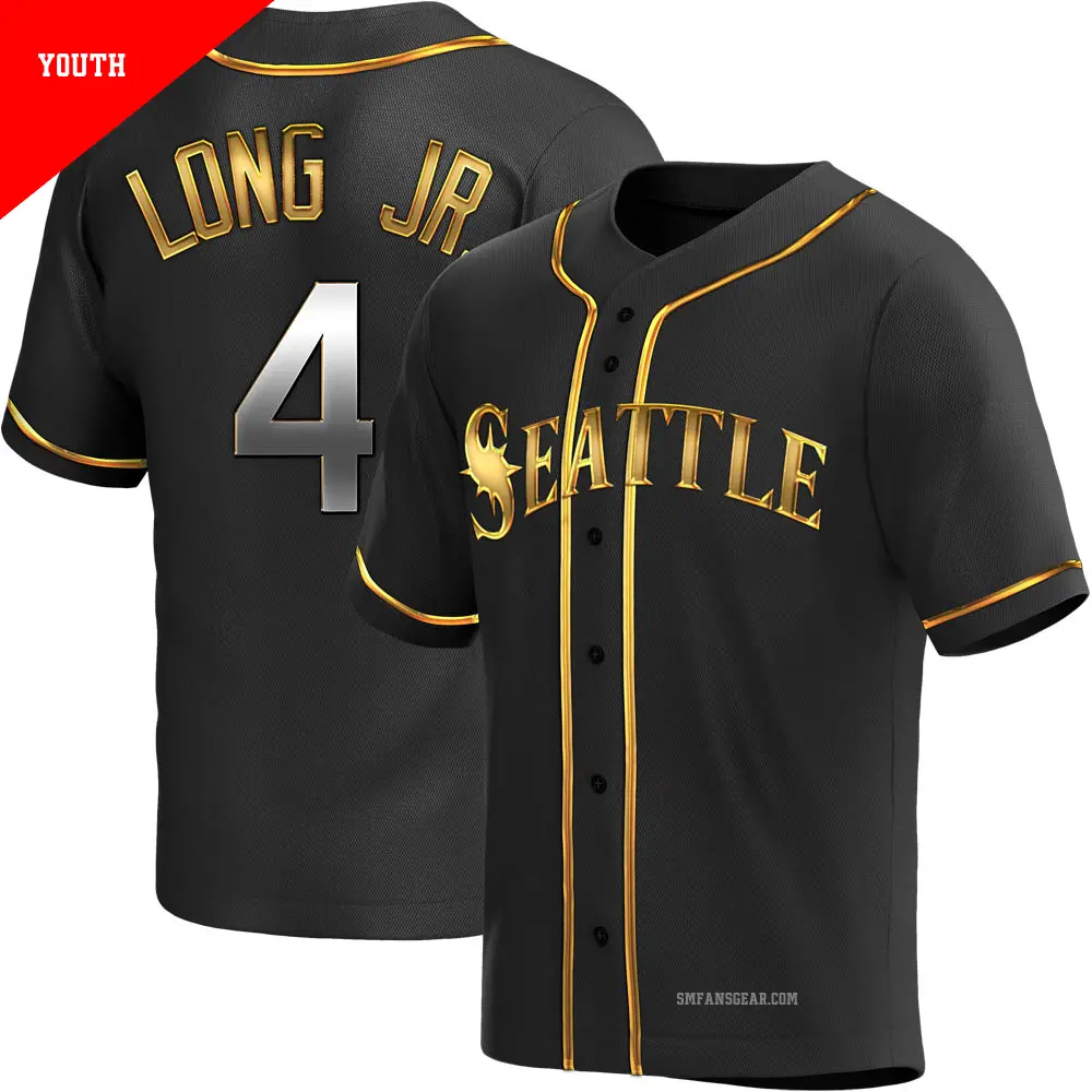 Youth ＃4 Shed Long Jr. Seattle Mariners Gold Replica Black en Alternate Jersey