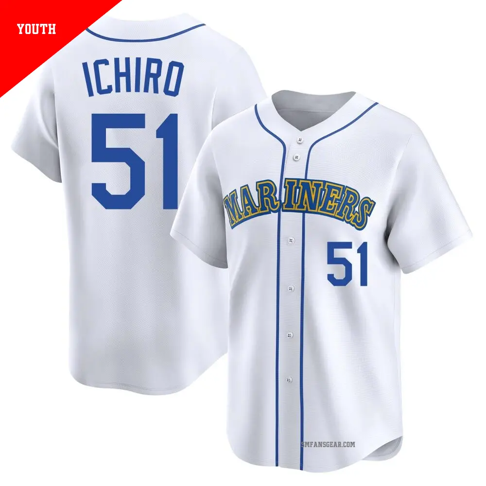 Youth #51 Ichiro Suzuki Seattle Mariners White Limited Throwback