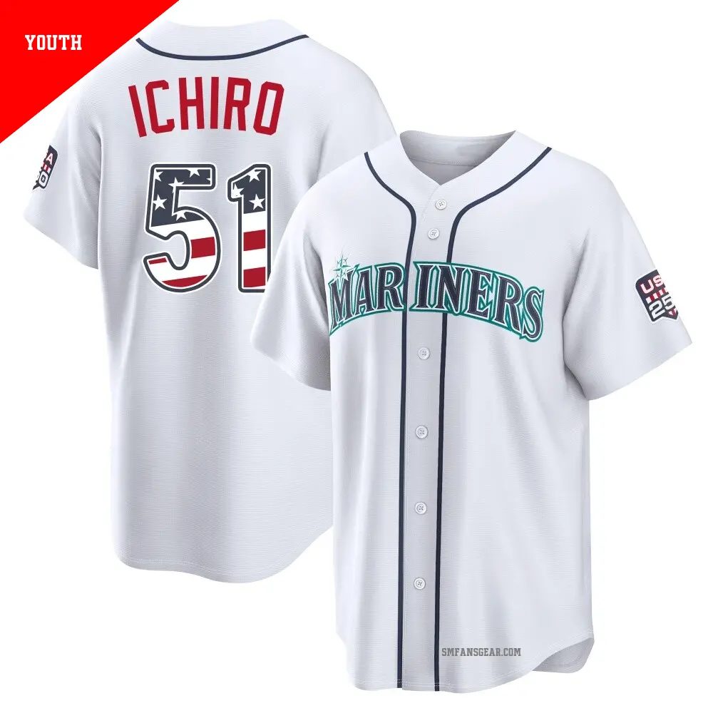 Youth #51 Ichiro Suzuki Seattle Mariners White Limited Throwback